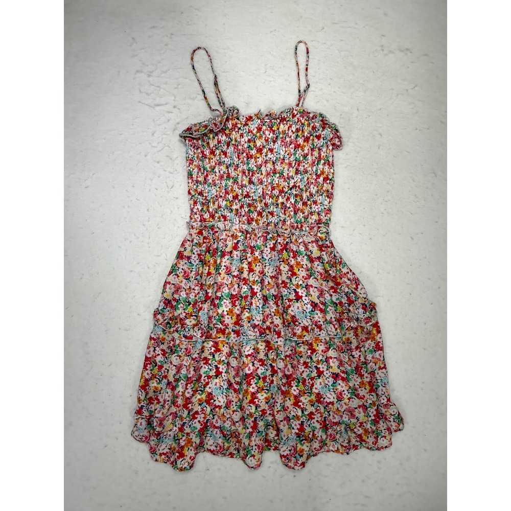 Jessica Simpson Womens Small Floral Smocked Tiered Ruffle Mini Sundress Multi